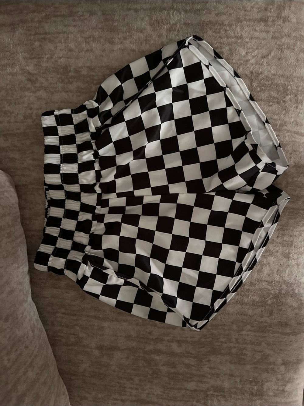 Black and White Checkered Athletic Shorts - Women